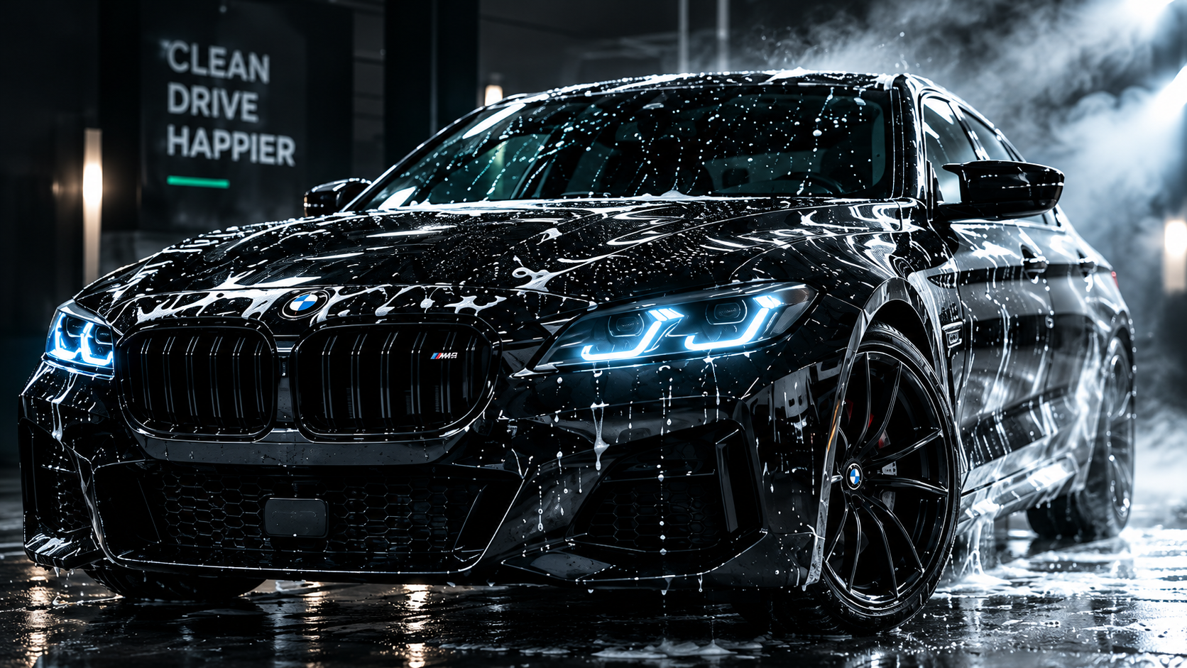 Black car being professionally 